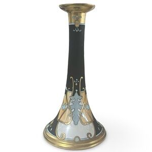 Oversized Vintage 1910 Black Gold MR Brown Art Deco Taper Candlestick